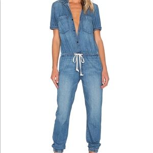 Mother short-sleeved jean jumpsuit